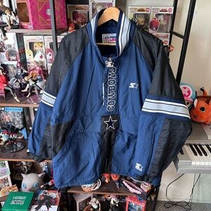 Vintage Starter Dallas Cowboys Navy Blue Black Pullover Jacket Men’s L Oversized